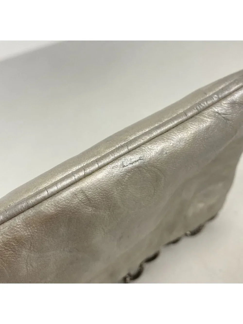 Chanel Pouch Camellia Leather Silver